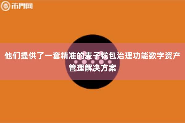 他们提供了一套精准的麦子钱包治理功能数字资产管理解决方案